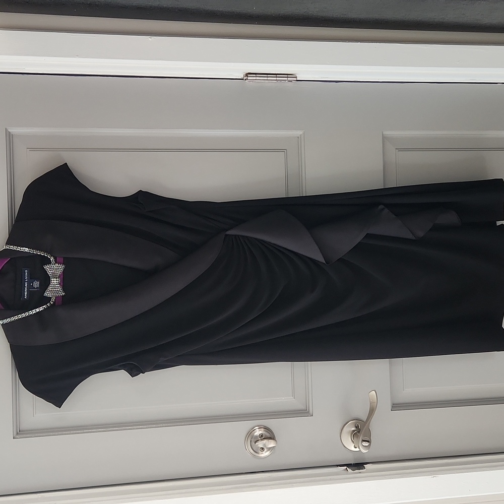 American Living Black Ruched Asymmetrical "Tuxedo" Dress Sz. 16 - Picture 3 of 10